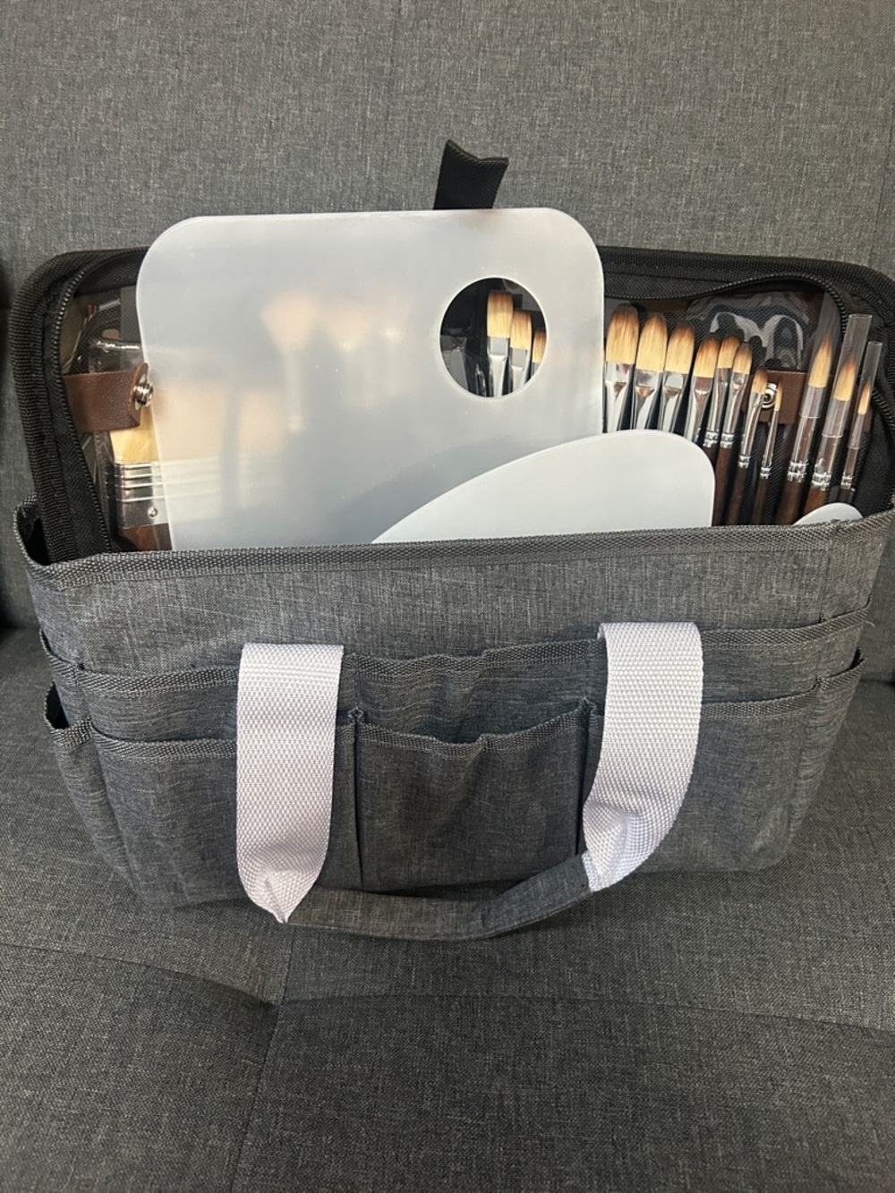 Gray Artist Brush Tote with Palette and 26 Piece Professional Brush Set